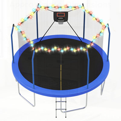 Trampoline with Lights and Basketball Hoop, Perfect for Nighttime Fun and Family Entertainment