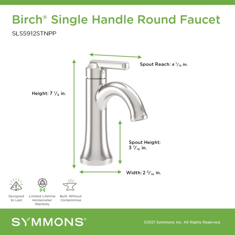 Robinet pour salle de bain à poignée simple Birch, Nickel satiné