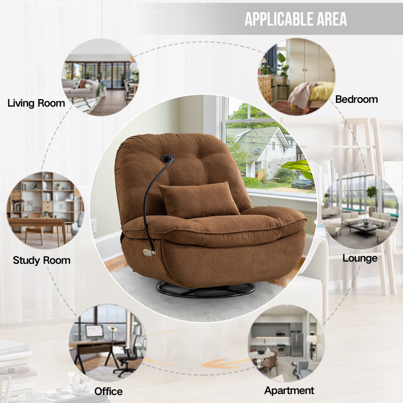 Katrein Wide Tufted Upholstered Power Recliner with Voice Control, Brown