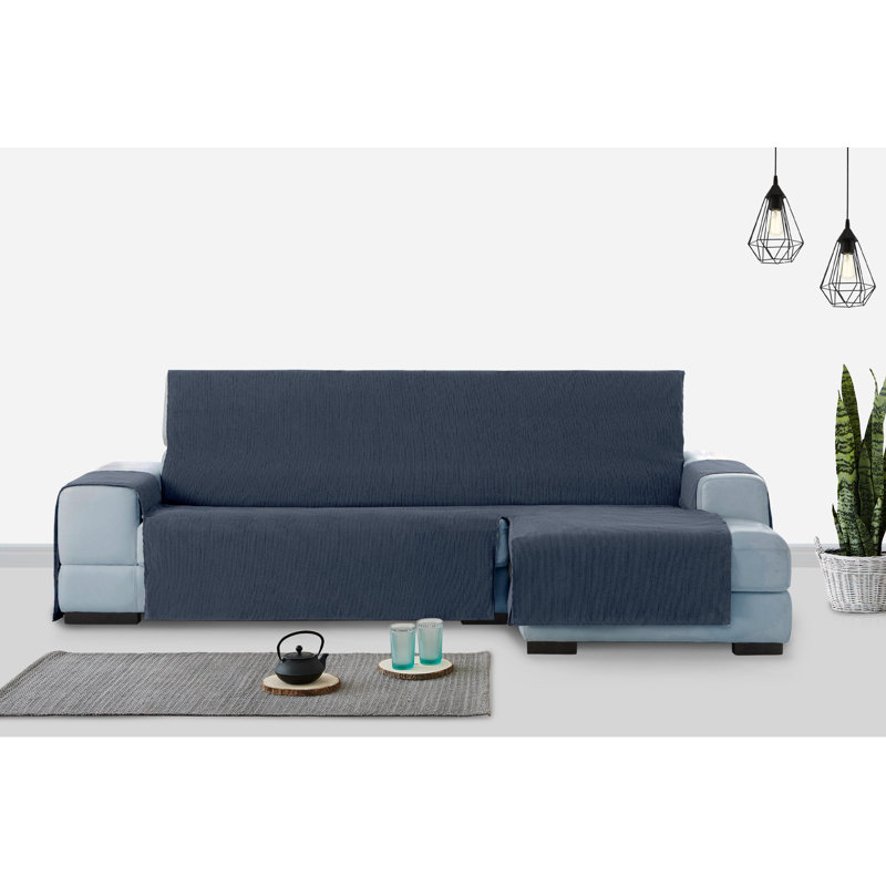 Birbal Box Cushion Chaise Lounge Slipcover, 220cm H x 290cm W x 3cm D, Blue