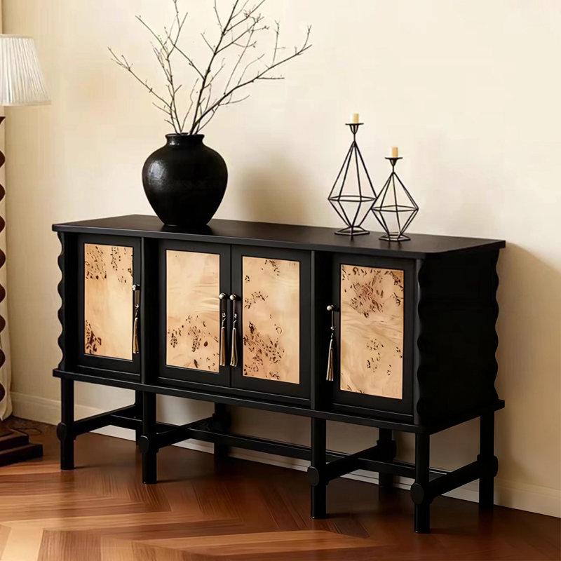 Buffet rétro en bois massif noir, H 31,5 po x l 53,54 po x P 17,72 po, Noir