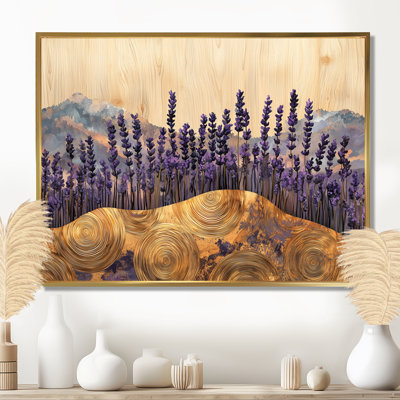 Lavande, champ sur la rivière en bois de cristal IV - art mural toile lavande