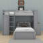 Lit mezzanine simple avec lit autonome, tablettes, bureau et garde-robe-407125831