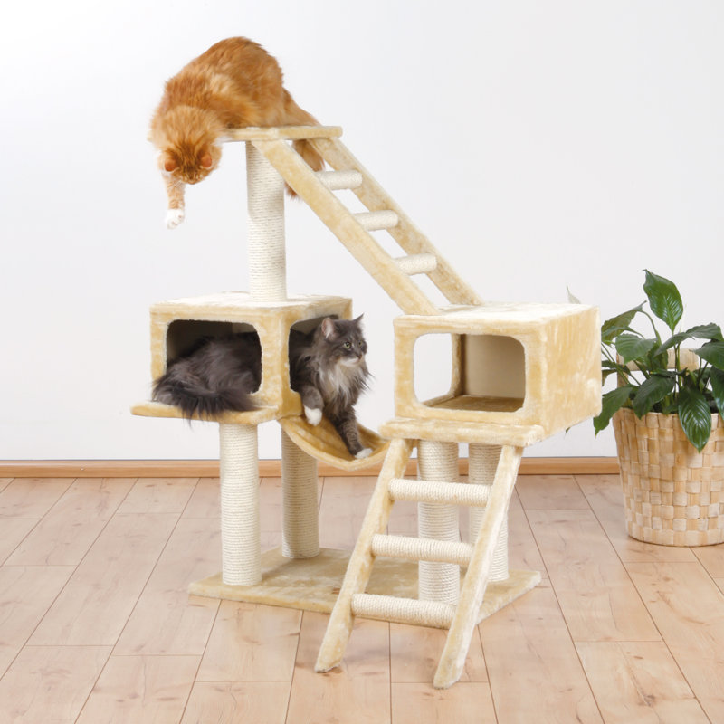 Beige Sisal 3-Level Cat Tree with Hammock and Condos