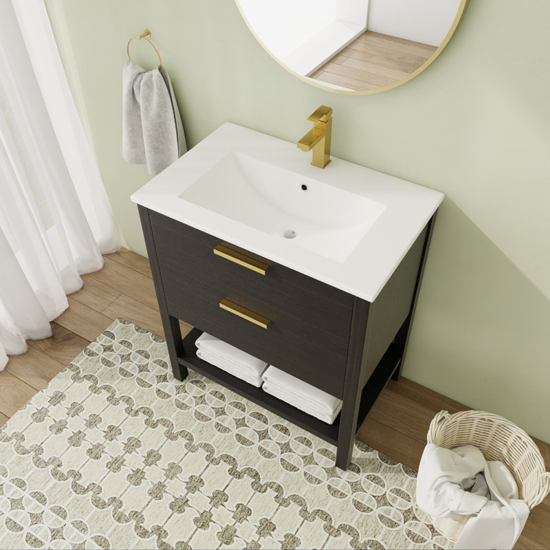 Meuble-lavabo sur pied simple de 30 po avec comptoir en céramique