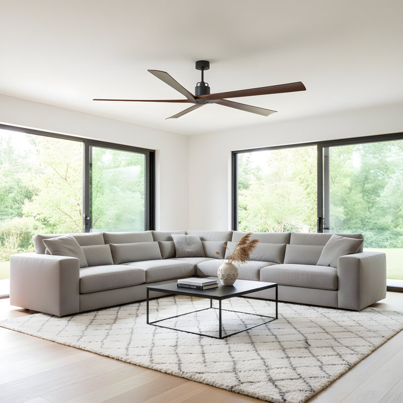 Visual Comfort Fan Aspen 84 Indoor Ceiling Fan with Threaded Downrod, Midnight Black blades and Handheld Remote, Dark Walnut