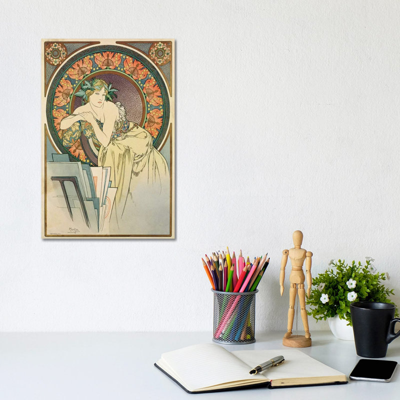Woman With Poppies, 1898 by Alphonse Mucha - Wrapped Canvas Painting, 30.48cm H x 20.32cm W x 1.905cm D