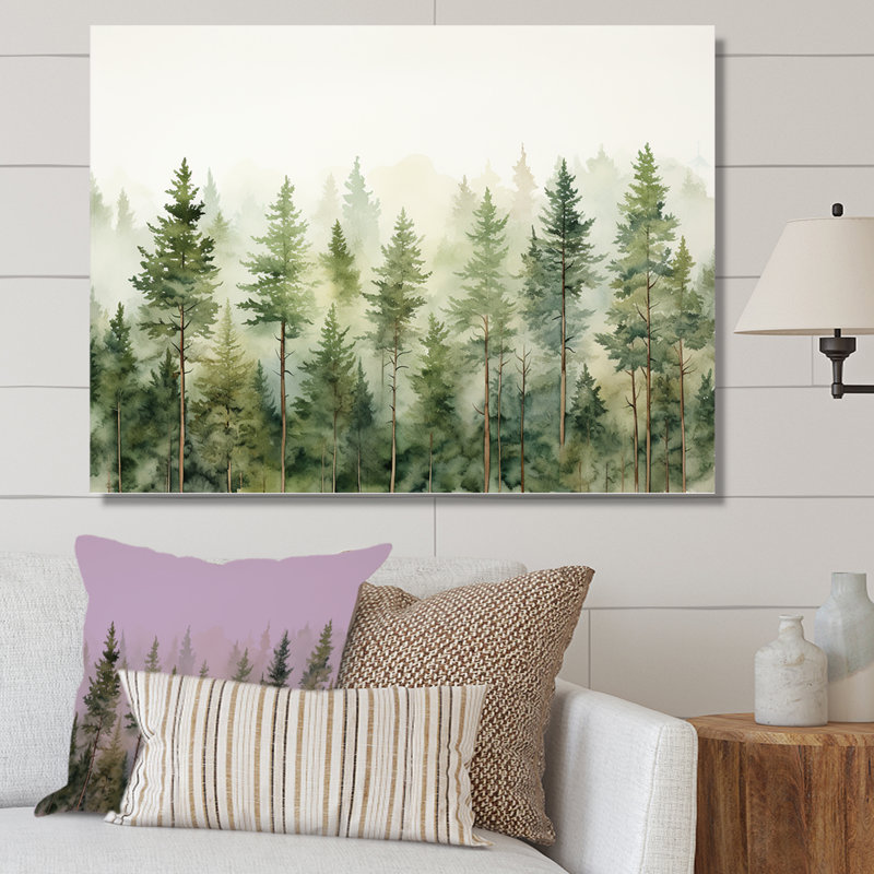 «Pine Trees Minimalisme Dream» - Art sur toile, H 24 po x l 32 po x P 1 po, Toile tendue