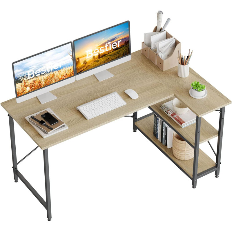 L-Shape Computer Desk, Oak, 74cm H x 140cm W x 90cm D