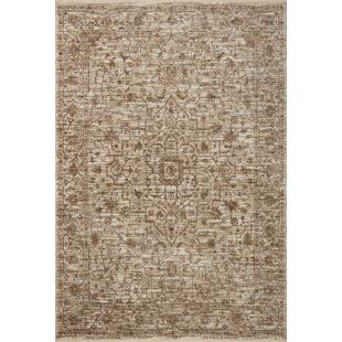 Sorrento Oriental Machine Made Polyester Area Rug in Bark/Natural