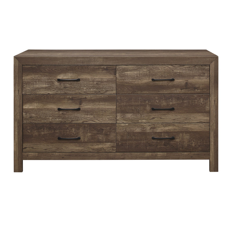 Commode 1 pièce à poignées noires style rustique en bois, Mélange de bruns