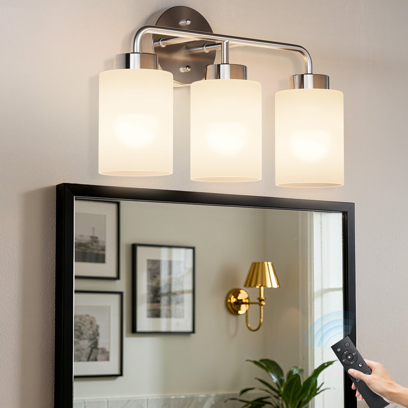 3 Light Dimmable Vanity Light with Remote Control, Silver