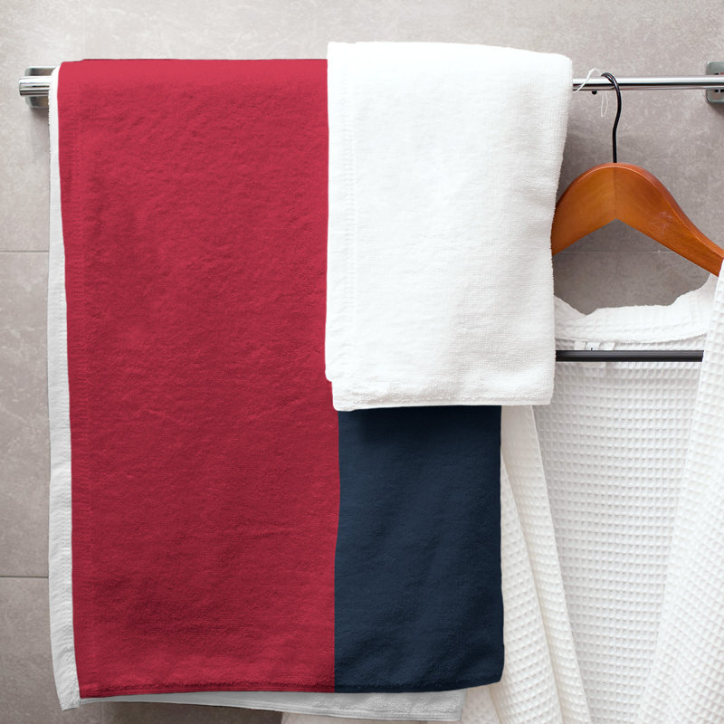 Bath Towel, Red/Navy Blue/Gray
