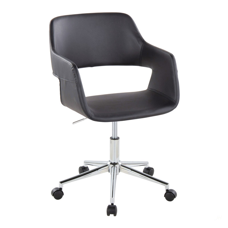 Contemporary Task Chair In Chrome Metal, Silver, Black