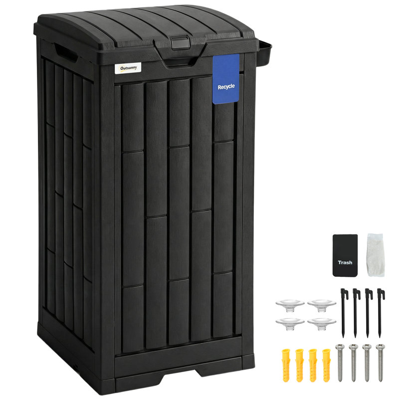Plastic Manual Lift Outdoor Trash & Recycling Bin - 110L