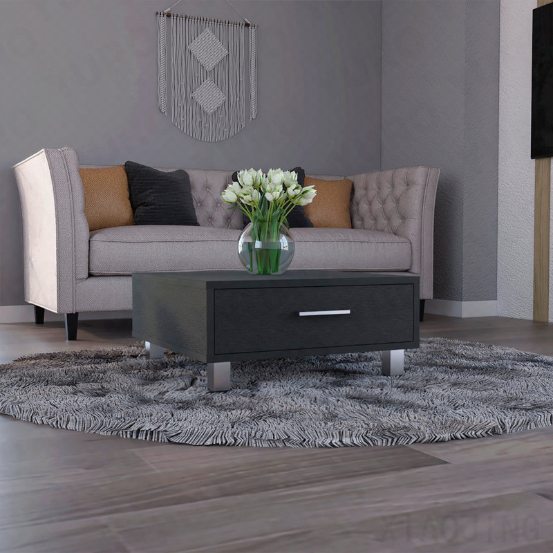 Black Coffee Table With One Drawer And Four Legs