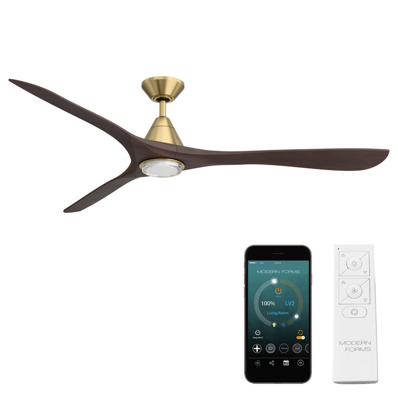 Carve 3 Natural Wood Blade Smart Ceiling Fan With Remote Control Included, Works With Alexa and iOS or Android App, 72"