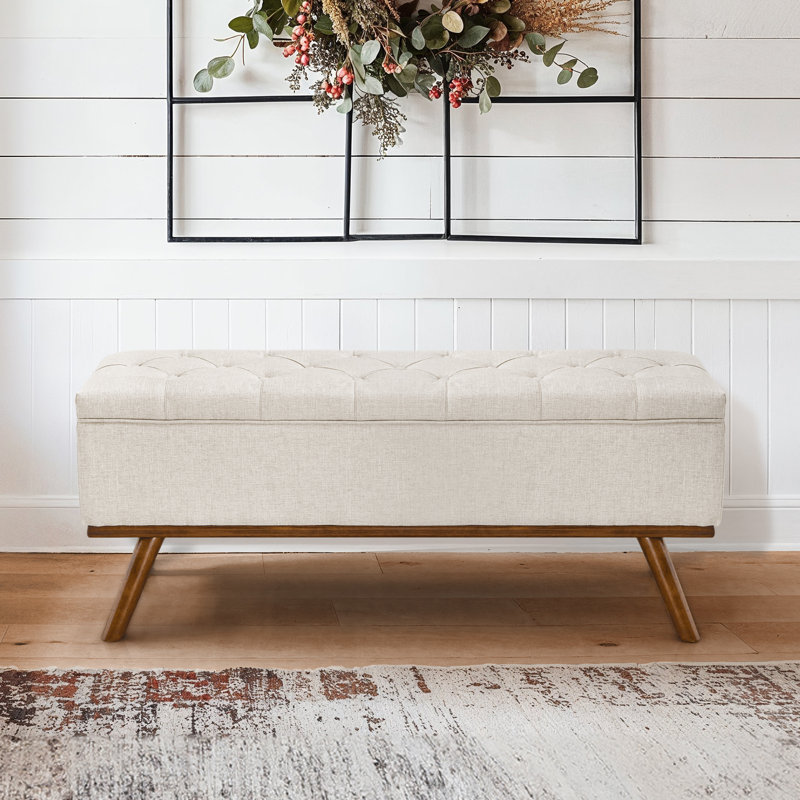 Banc de rangement en lin Leaysia, Crème ; lin