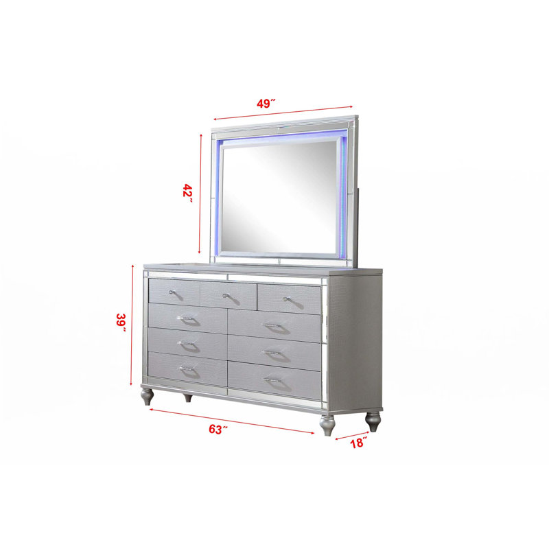 Miroir 6 tiroirs Sterling, Argent argent