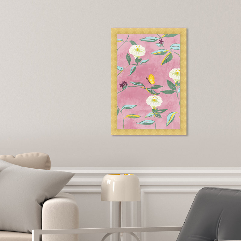 Floral Spring Tapestry Pattern by Birch Lane™ - Picture Frame Print, 17" H x 12" W, Gold