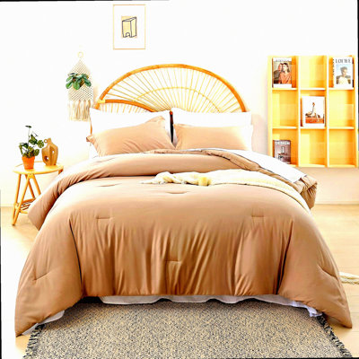 Taupe Bliss 7PC Microfiber Comforter Set - All Season Lightweight Bedding with Fitted Sheets, Flat Sheets, Pillow Shams, and Pillowcases.