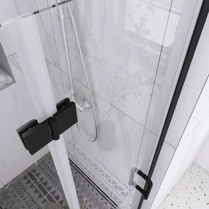 37.38'' 36'' W x 72'' H Semi-Frameless Shower Door with Clear Glass, Noir mat