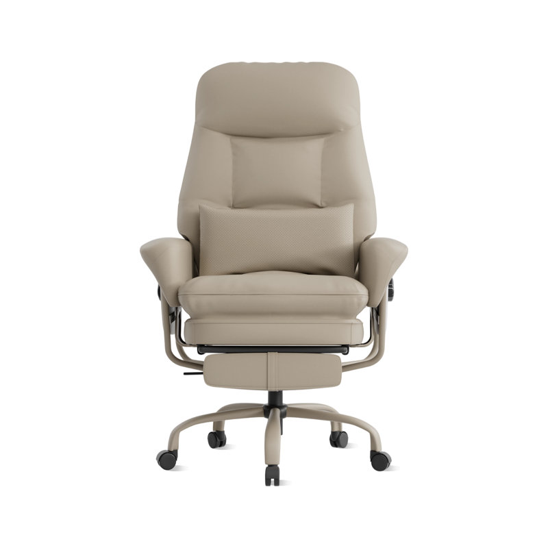 Fauteuil de direction haut dossier en cuir de polyuréthane avec repose-pieds rétractable, fauteuil de bureau ergonomique pivotant inclinable à 160 °, fauteuil d'ordinateur réglable en hauteur avec coussin lombaire, fauteuil de direction robuste pour bureau à domicile