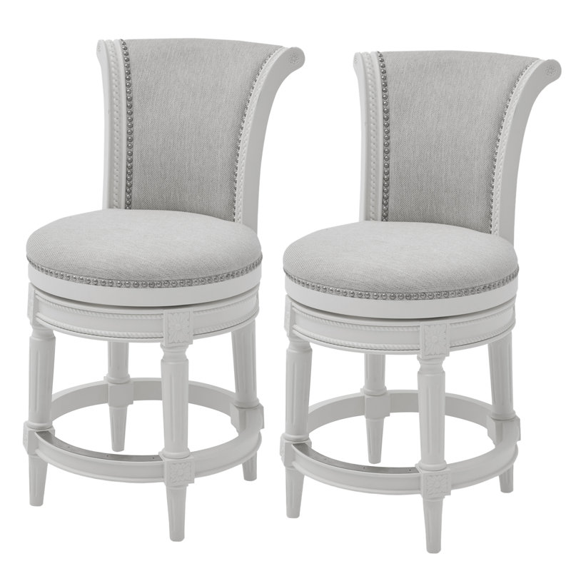 Tabouret de bar pivotant en bois massif Ted, 2, Tabouret de comptoir (siège d'une hauteur de 26 p, Alabaster White Polyester