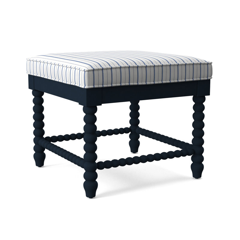 Banc en bois massif Louisa, Finition marine, Rayures bleu cobalt