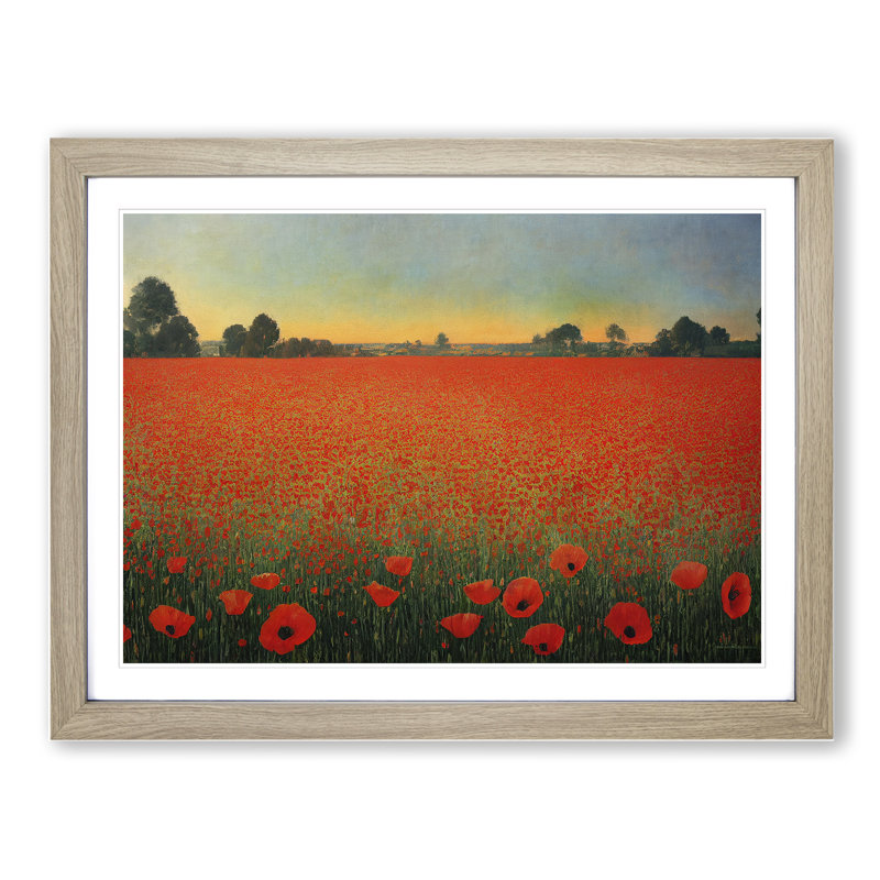 Intense Poppy Field Flowers - Framed Print, 46cm H x 64cm W x 2cm D, Oak