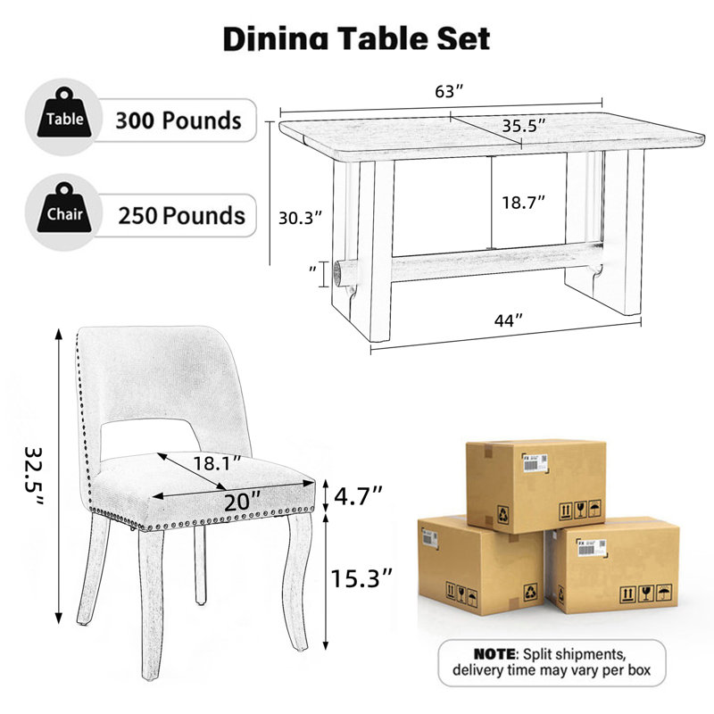 Table compacte en noyer et noir avec 4/6 chaises en tissu, style compact pour la cuisine / salle à manger, Beige