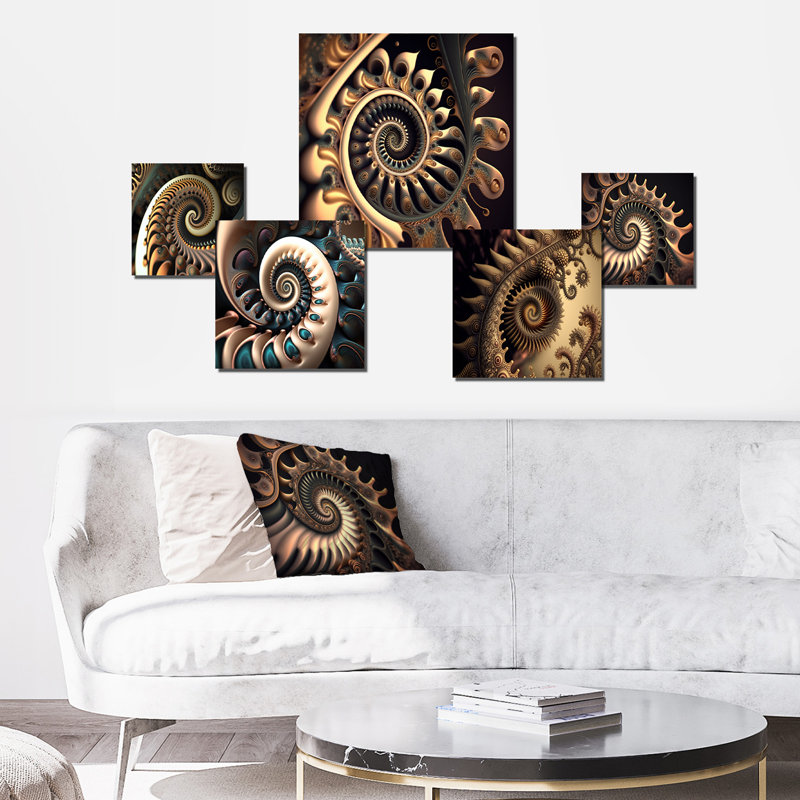 Golden Fractal Bliss I - Décoration murale géométrique moderne en métal