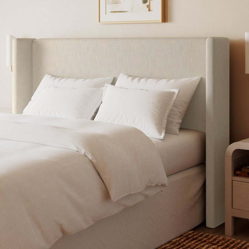 Tilly Upholstered Wingback Headboard, King, Classic Talc Linen