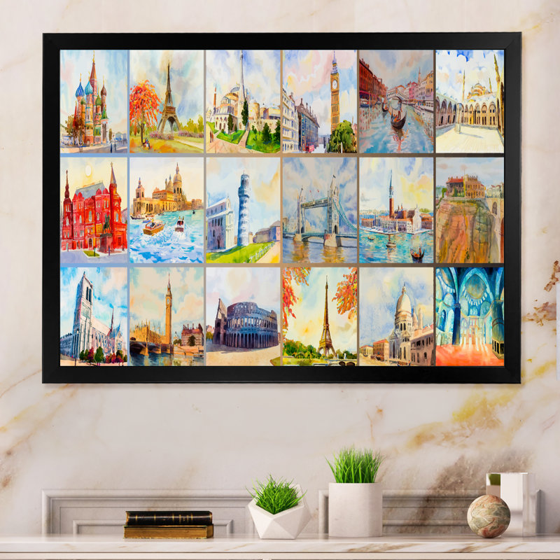 «World Travel Famous Monument III», reproduction sur toile flottante, Cadre noir, H 8 po x l 12 po x P 1 po