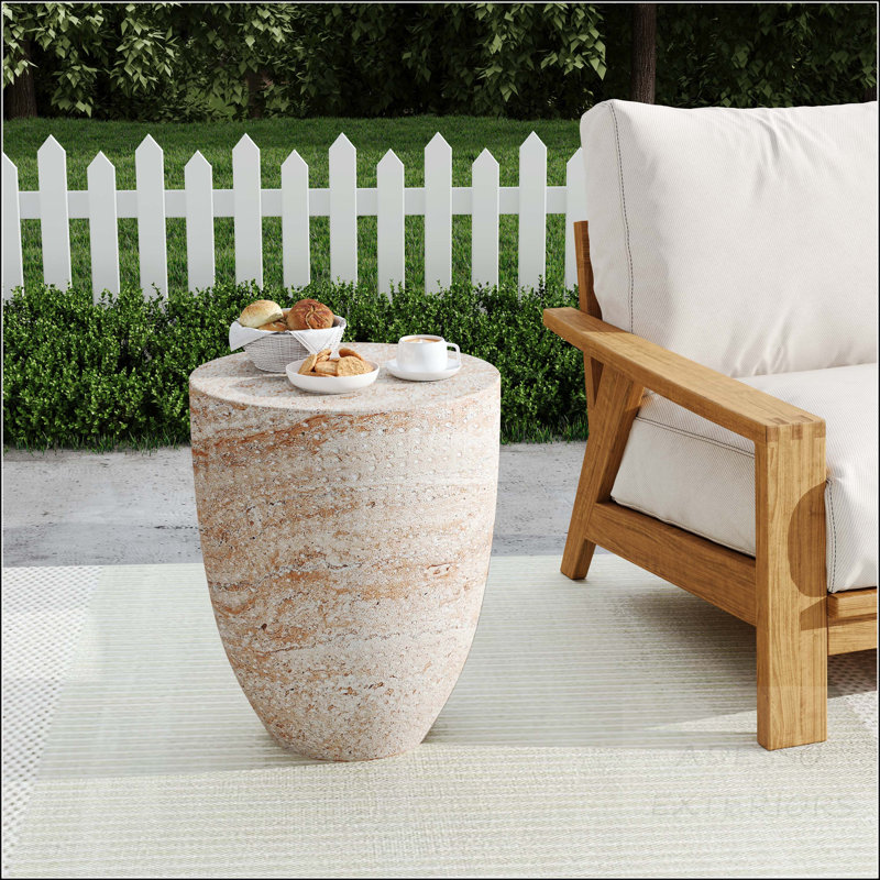 Table d'appoint cylindrique fuselée MGO avec finition en travertin