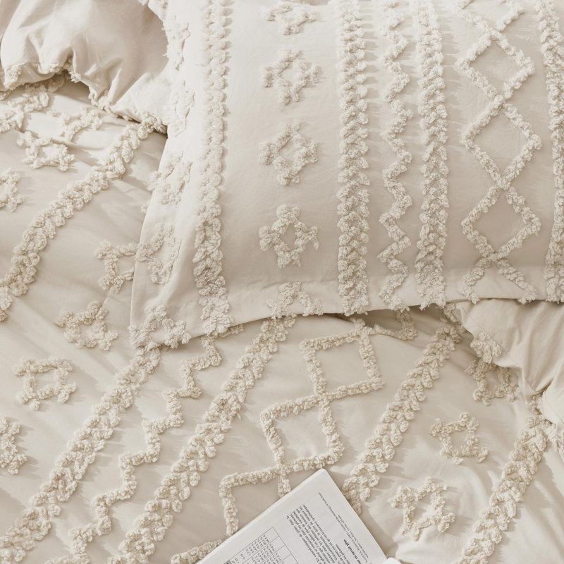 Ensemble d'édredon en microfibre toutes saisons, Édredon pour grand lit + 2 taies décoratives, Beige