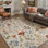 Tapis d'intérieur floral beige lavable à la machine avec envers antidérapant Cogswell Floret