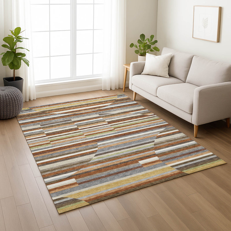 Machine Washable Indoor/Outdoor Chantille ACN2600 Stripes Rug, Paprika, 3' x 5'