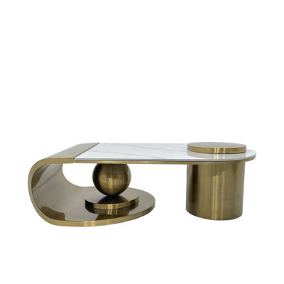 Table basse en pierre frittée, base or mat