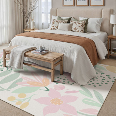 Liora Machine Washable Floral Area Rug For Living Room