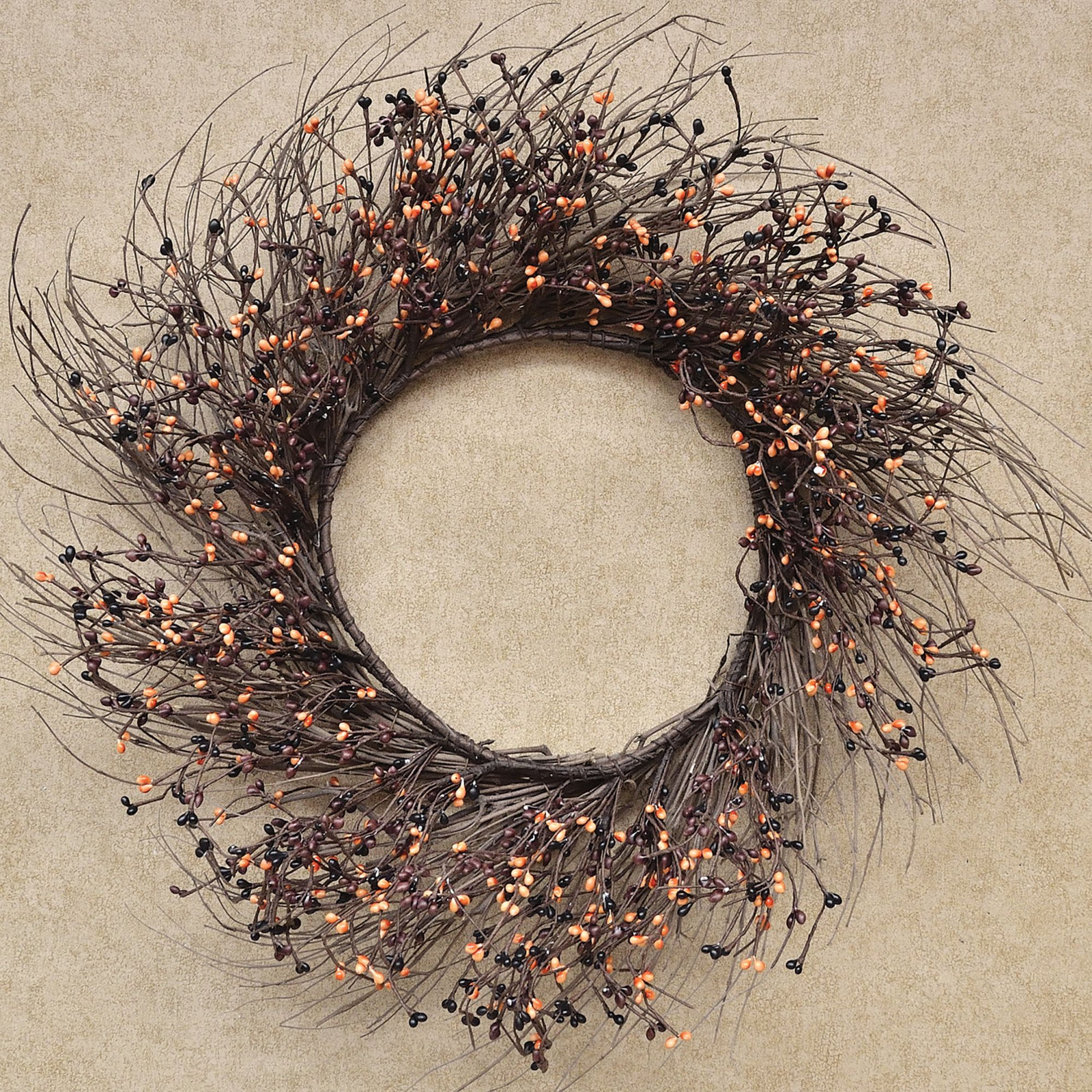 Fall Pip & Grapevine Wreath, 22" H x 22" W x 4" D, Black/Rust/Cream
