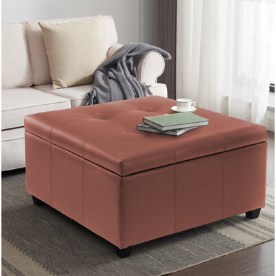 Amariyah Faux Leather Square Storage Ottoman by Ebern Designs