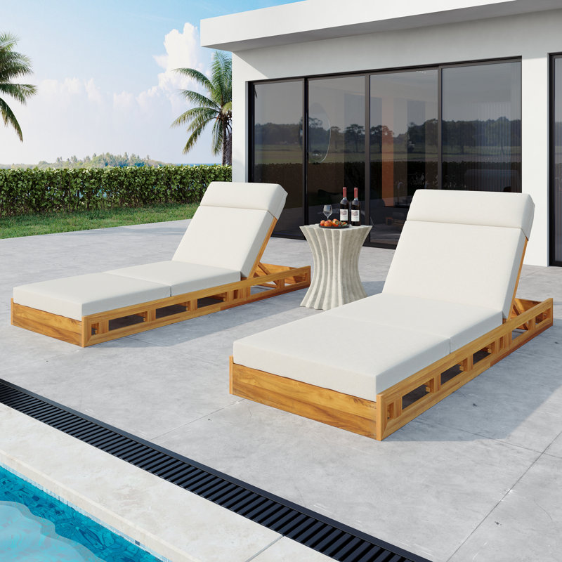 Flora Patio Acacia Wood Chaise Lounge With Adjustable Backrest (Cushion Not Included)