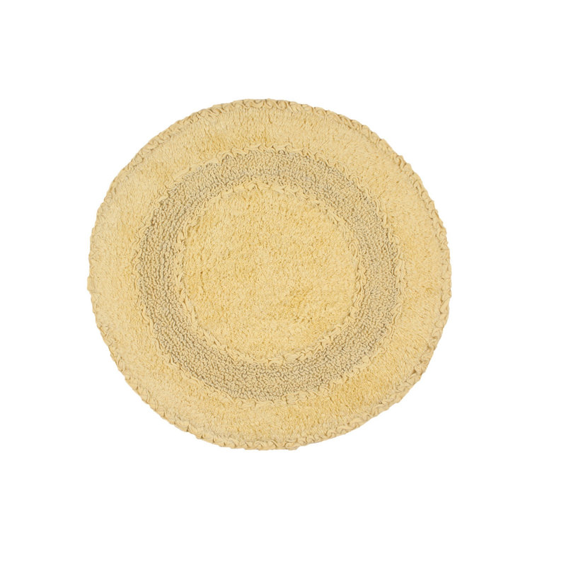 Plush Cotton Round shape bath Rug, Yellow, 22"W x 22"L