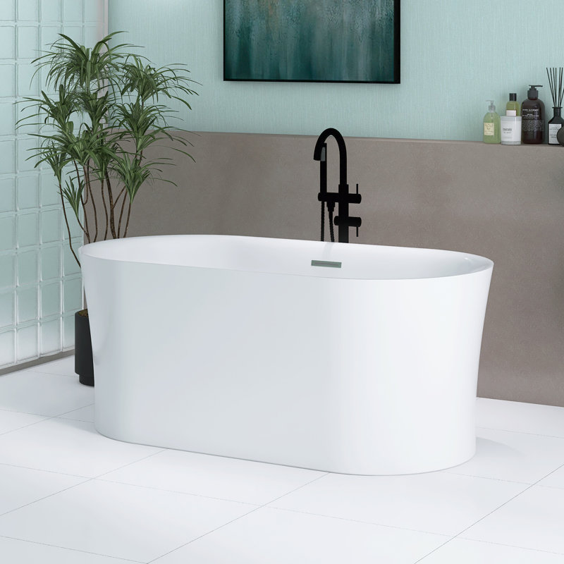 Baignoire de trempage autoportante en acrylique brillant blanc 59 "x 31,5" avec bonde