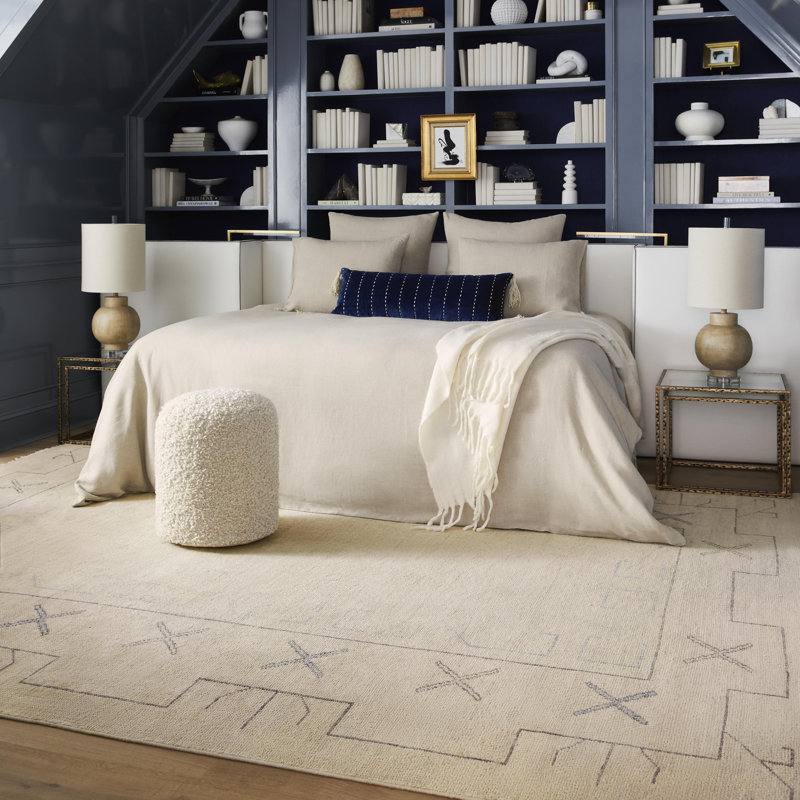 Riviera Hand Knotted Moroccan Area Rug in Cream, Gray, Pale Blue, Rectangle 6' x 9'