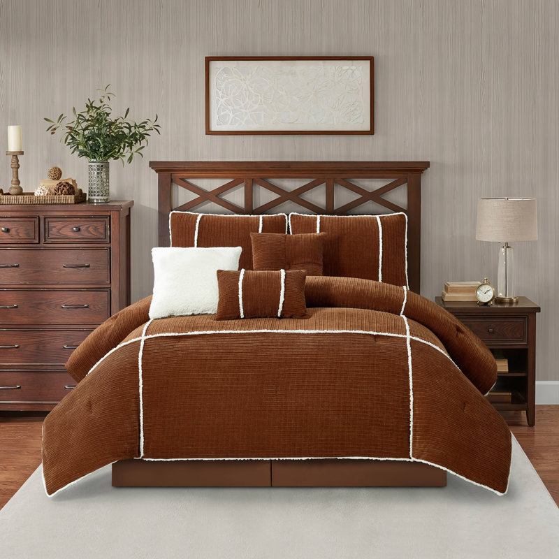 Arvada 7 Piece Comforter Set, Rust, California King Comforter + 6 Additional Pieces