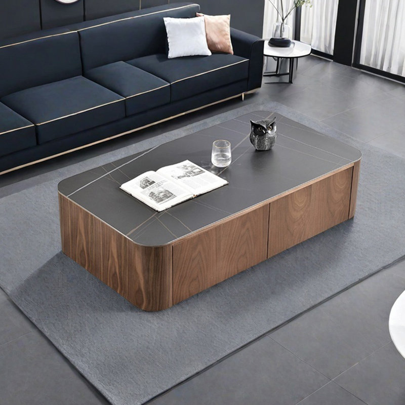 Table basse moderne simple carrée, Noir, noir, noir, noir, Noyer, H 15 po x L 55,1 po x l 31,5 po