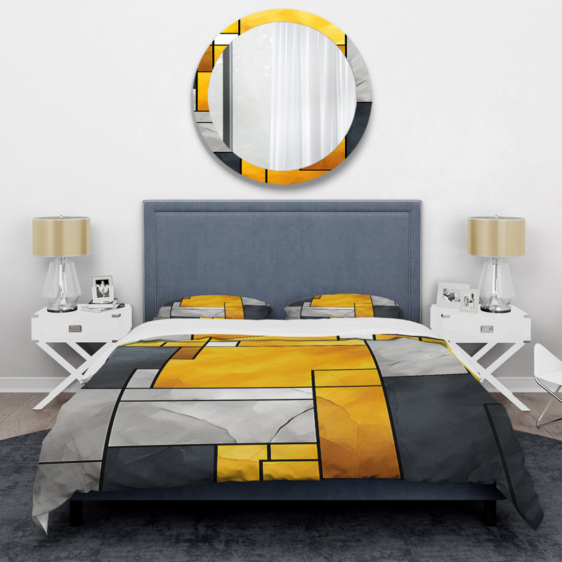 Ensemble de housse de couette à motif géométrique abstrait jaune et gris Fusion 5