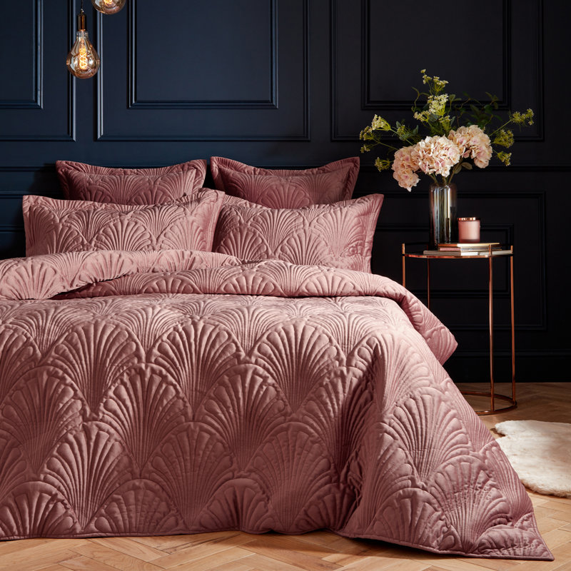 Velvet Floral Duvet Cover Set with Pillowcases, Blush, Single - 1 Standard Pillowcase